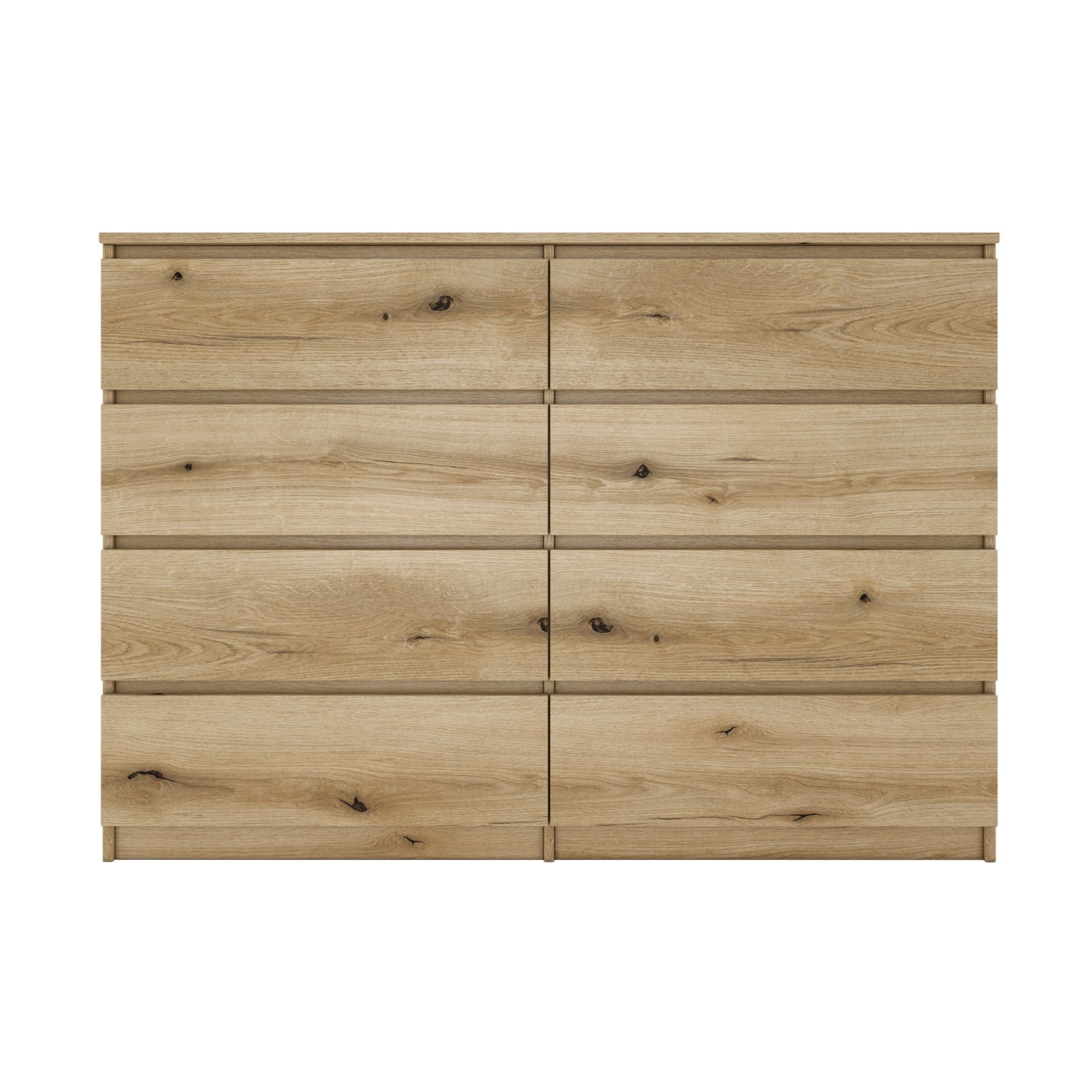 MILAN - Commode large 8 tiroirs chambre salon - 97x138x40 - Design minimaliste - Meuble de rangement - Aspect bois - Chêne - 2