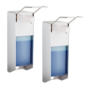 Relaxdays 4 Dispenser Sapone Da Parete 500 Ml - Erogatori A Gomito Per Bagno E Cucina, Bianco, Dosatori Per Disinfettante E Sapone Liquido
