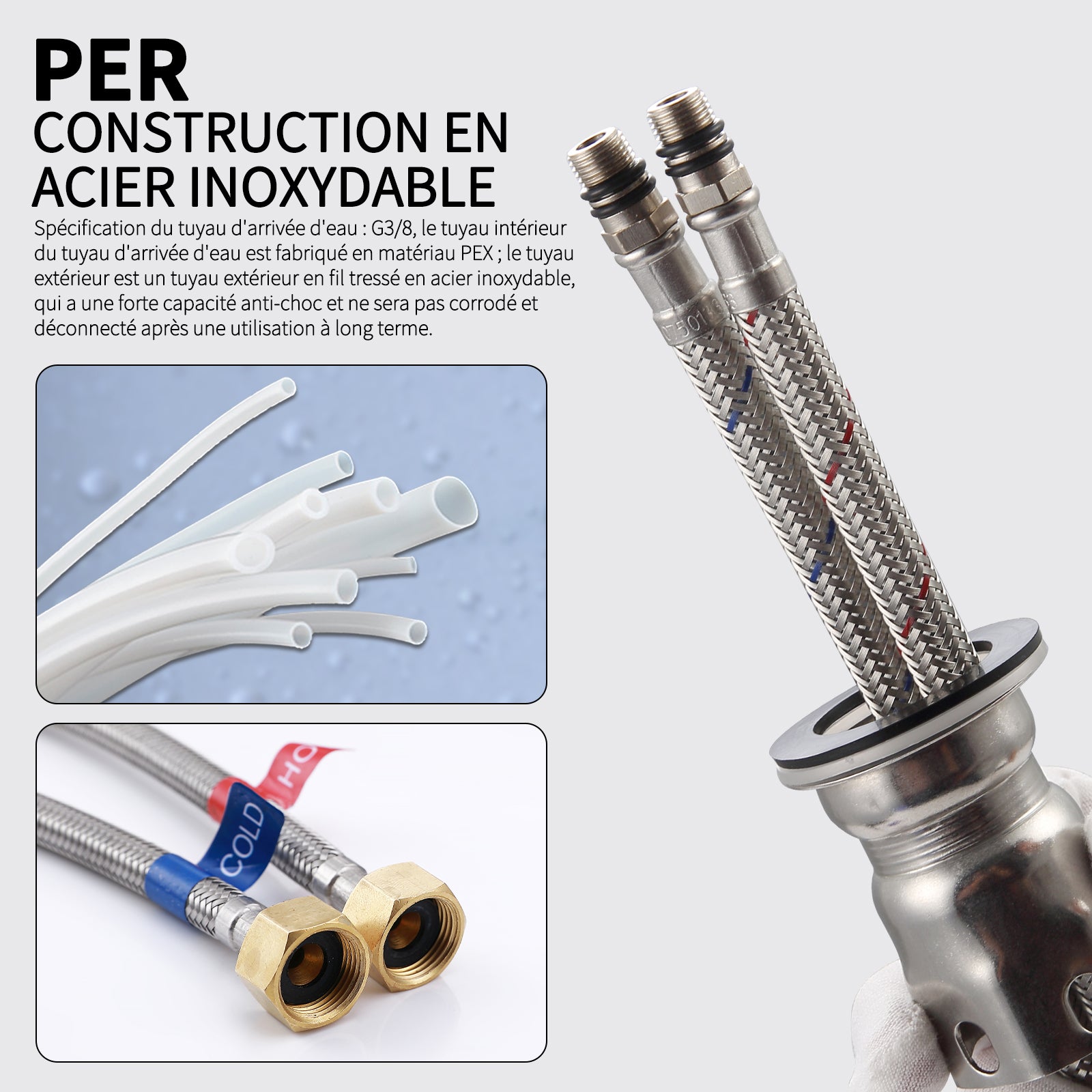 Robinet Salle Bain Noir Mitigeur Lavabo en Laiton Mitigeur Salle de Bain Contient des Tuyaux Chauds et Froids - 5