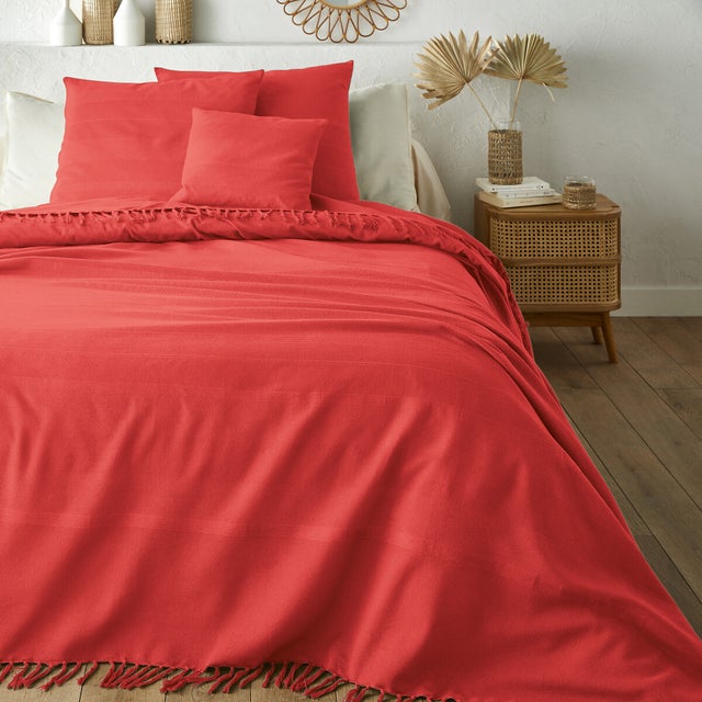 Dessus de lit frangé coton, Nedo - Géranium - 180 x 230 cm