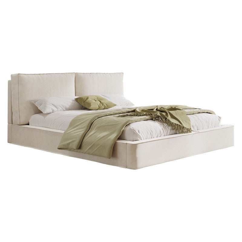 Lit Double Adulte 160x200 en Tissu Chenille Beige,Cadre de lit avec Tête de lit capitonné,Sommier à Lattes Inclus pour Chambre Parentale Sans Matelas - 9