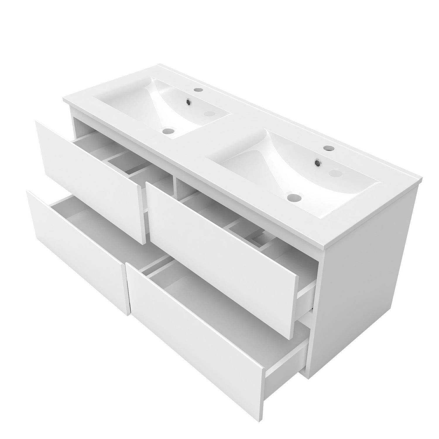 Ensemble meubles salle de bain 120cm double vasque + miroir Blanc - OCEAN - 2