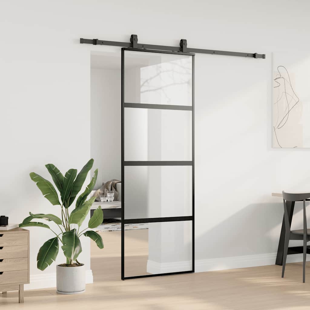 Drzwi przesuwne z zestawem okuć czarne 76x205cm szkło hartowane vidaXL - 4