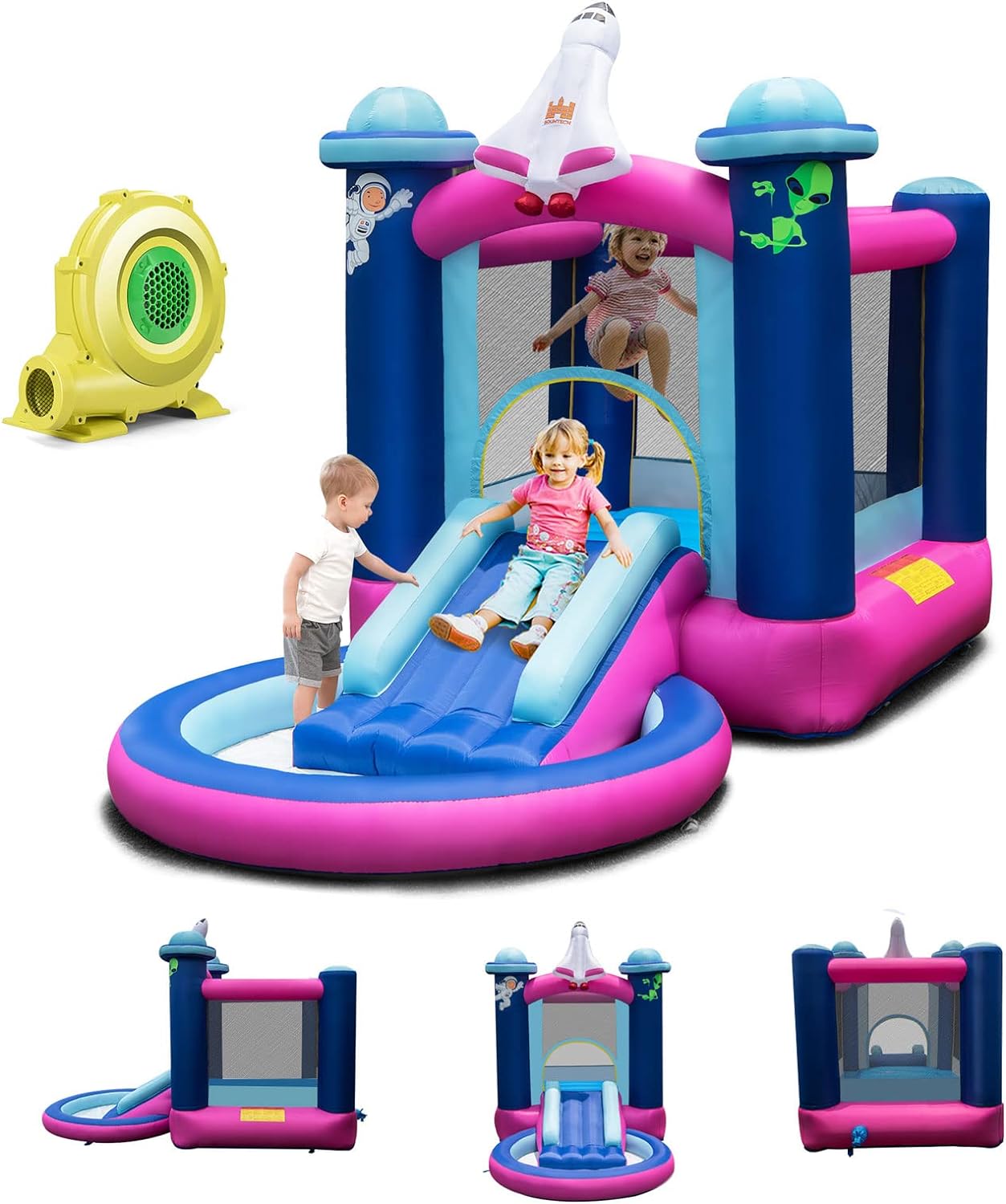GOPLUS Castillo Hinchable De Agua Con Soplador Incluido – Tobogán, Piscina, Rocódromo Y Canasta De Baloncesto, Tela Oxford Resistente, Capacidad 120 Kg, Para 4 Niños De 4 A 12 Años