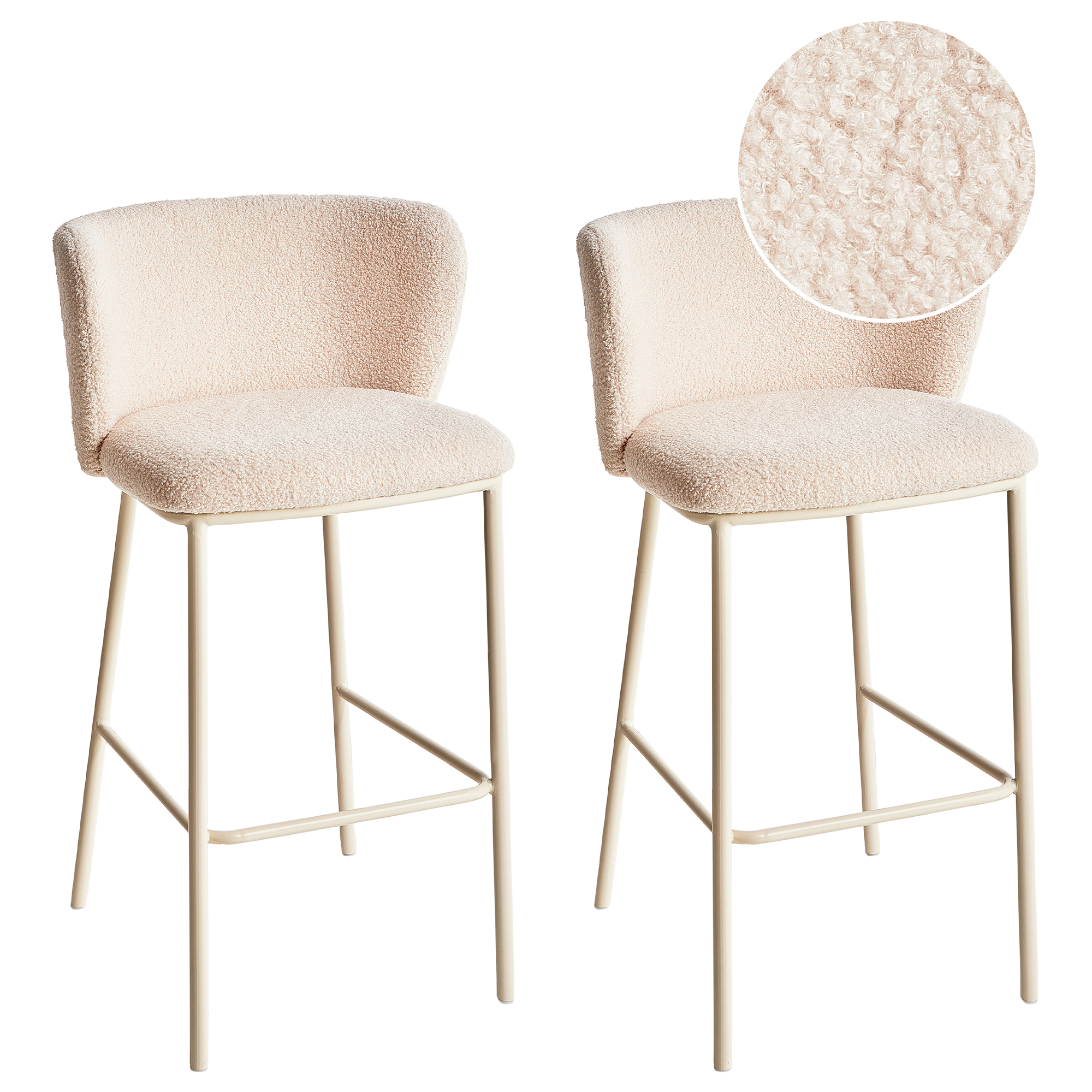 Beliani Conjunto De 2 Sillas De Bar Mina Ii Bouclé Beige/Claro , Leroy Merlin