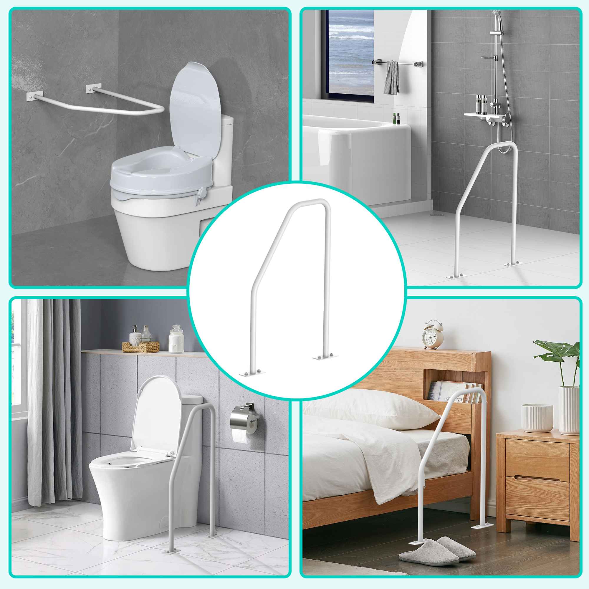 Barre d'appui en métal renforcé blanche | Design antidérapant | Charge maximale 136 kg | Installation murale / sur pied - 5