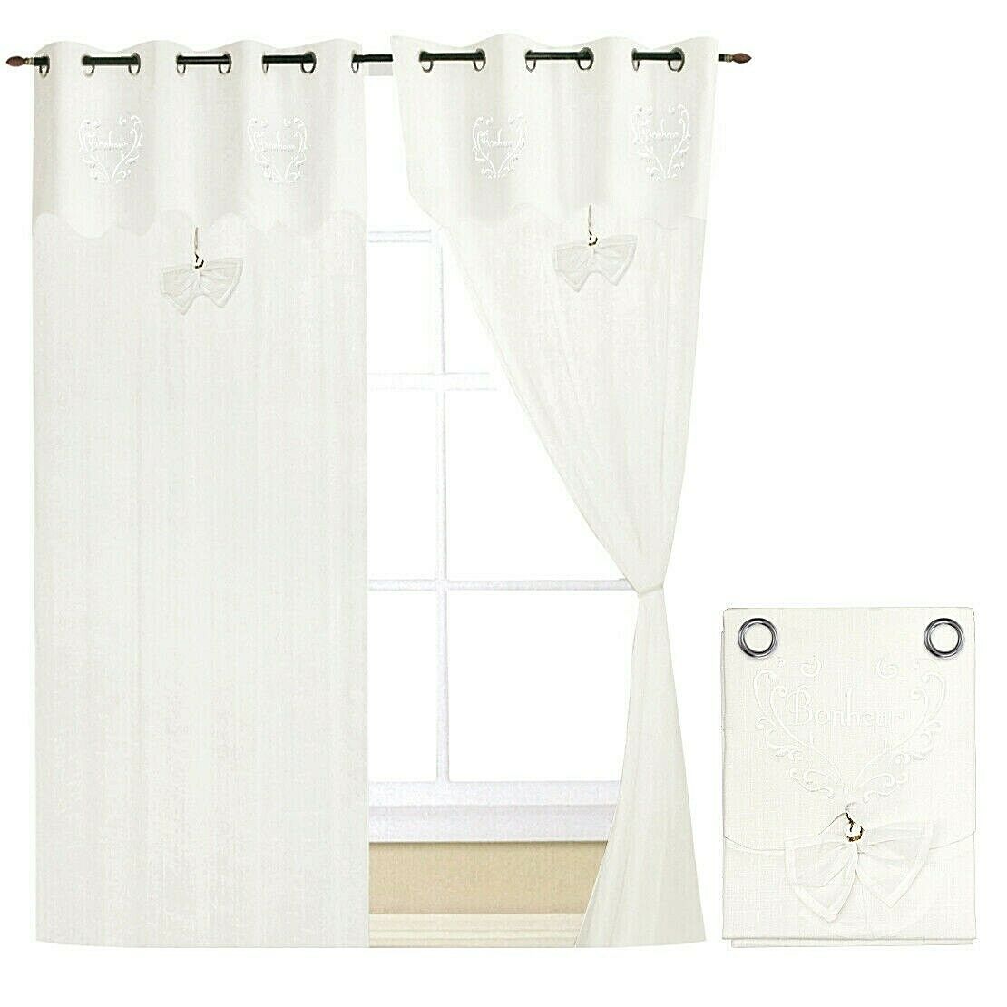 Cortinas ventanas puerta interior 140x290 cm tela de lino blanco par 2 uds. más medidas vintage chic lazos