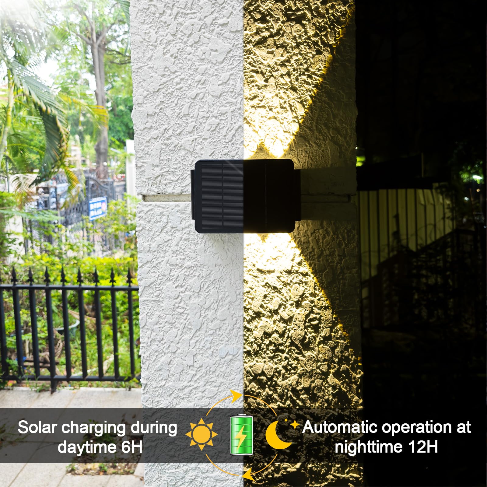 Lumière extérieure solaire, applique murale solaire d'éclairage haut-bas, applique murale solaire étanche du crépuscule à l'aube pour jardin de cour - 8