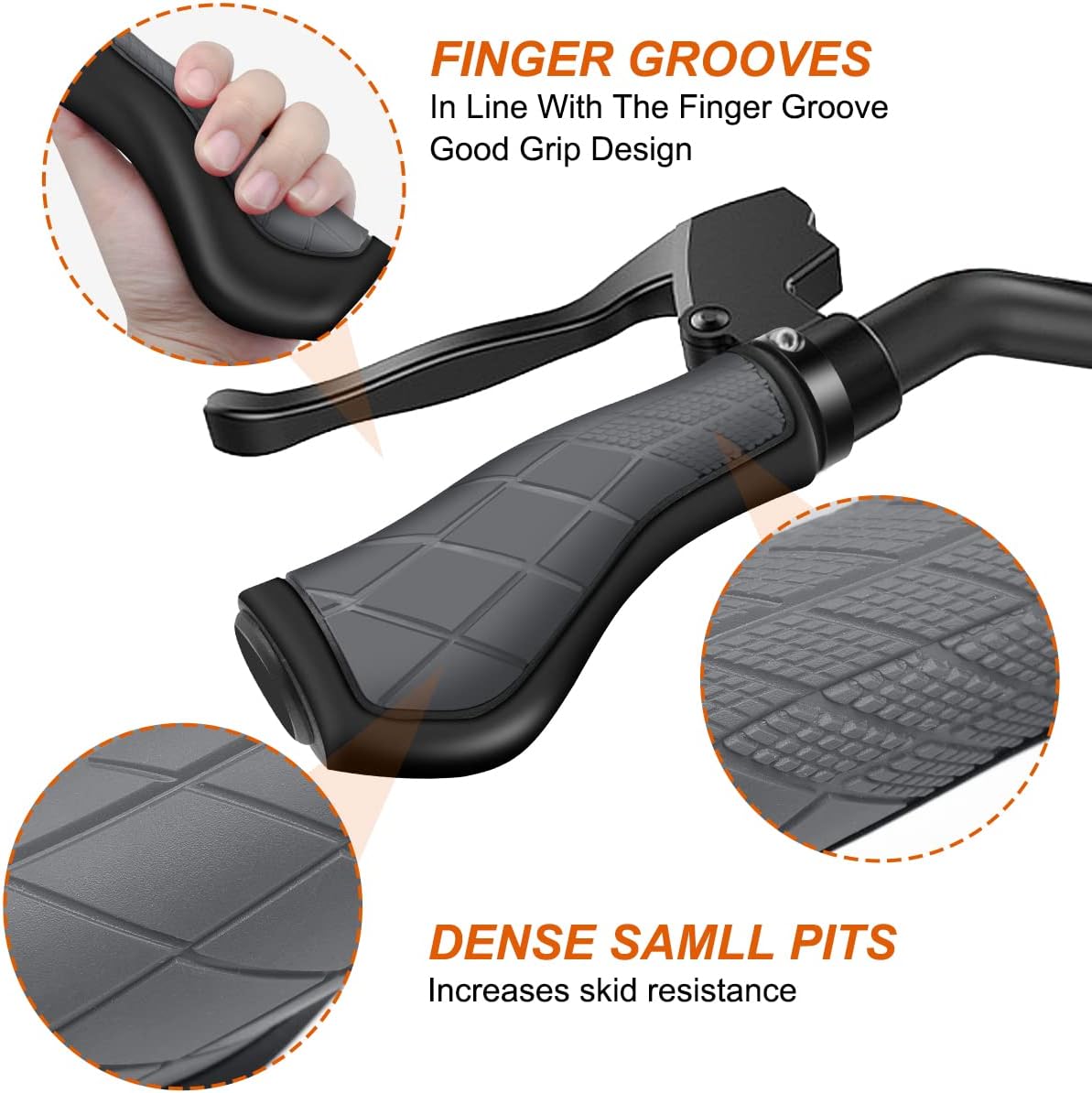 Poignées VTT Ergonomiques En TPR Avec Verrou Alu – Antidérapantes, Pour Guidon 22 Mm