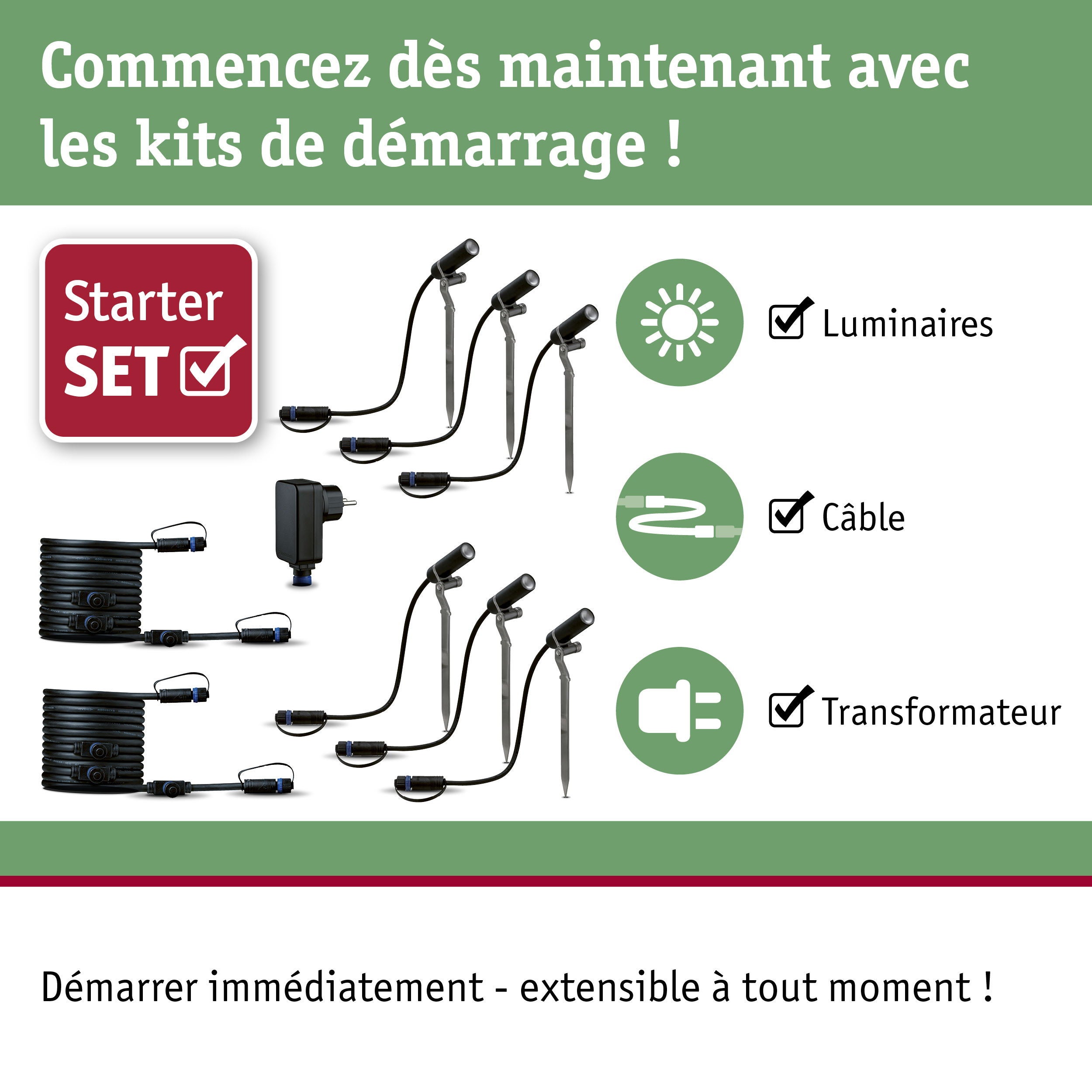 Kit Plug & Shine Projecteur de jardin LED Plantini Kit de 6 IP65 rond 21 mm 3000K 6x1,4W 6x90lm 230/24V 45° Anthracite Aluminium - 5