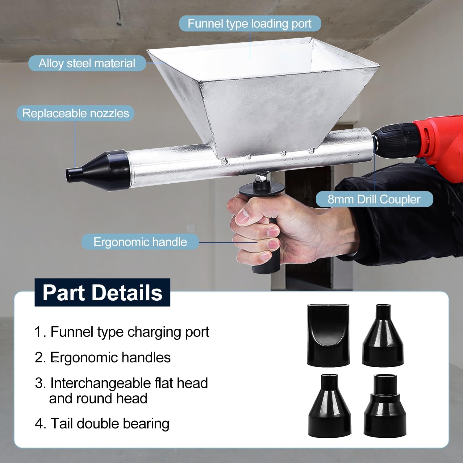 Pistolet à joint électrique portable, pistolet à ciment électrique, pour le jointoiement de mortier de murs et de sols en pierre, avec 4 buses - 6
