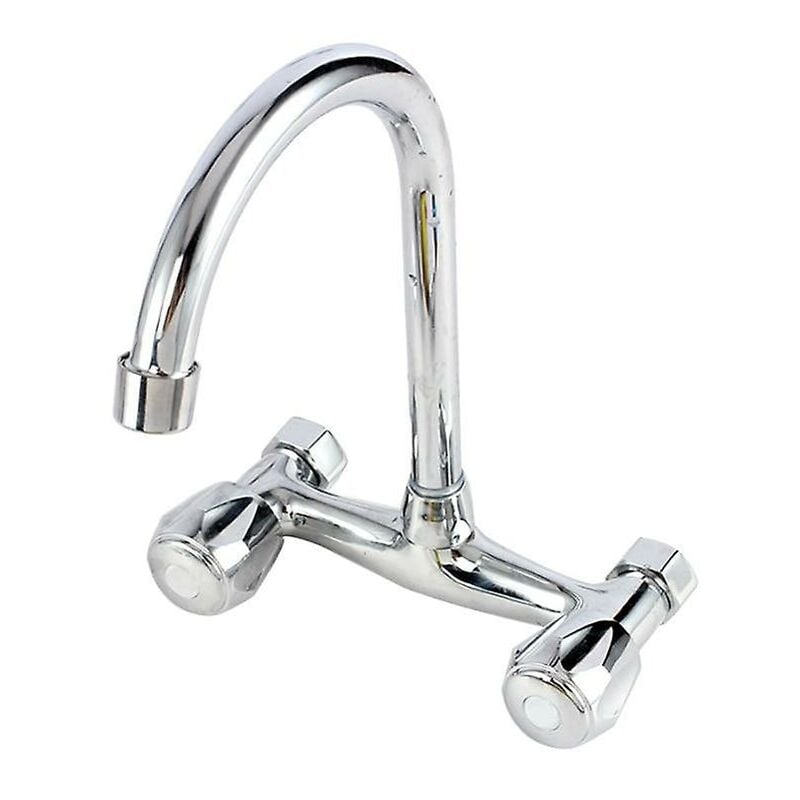 Bateria kuchenna, ścienna bateria kuchenna, bateria umywalkowa z podwójnym uchwytem (srebrna)