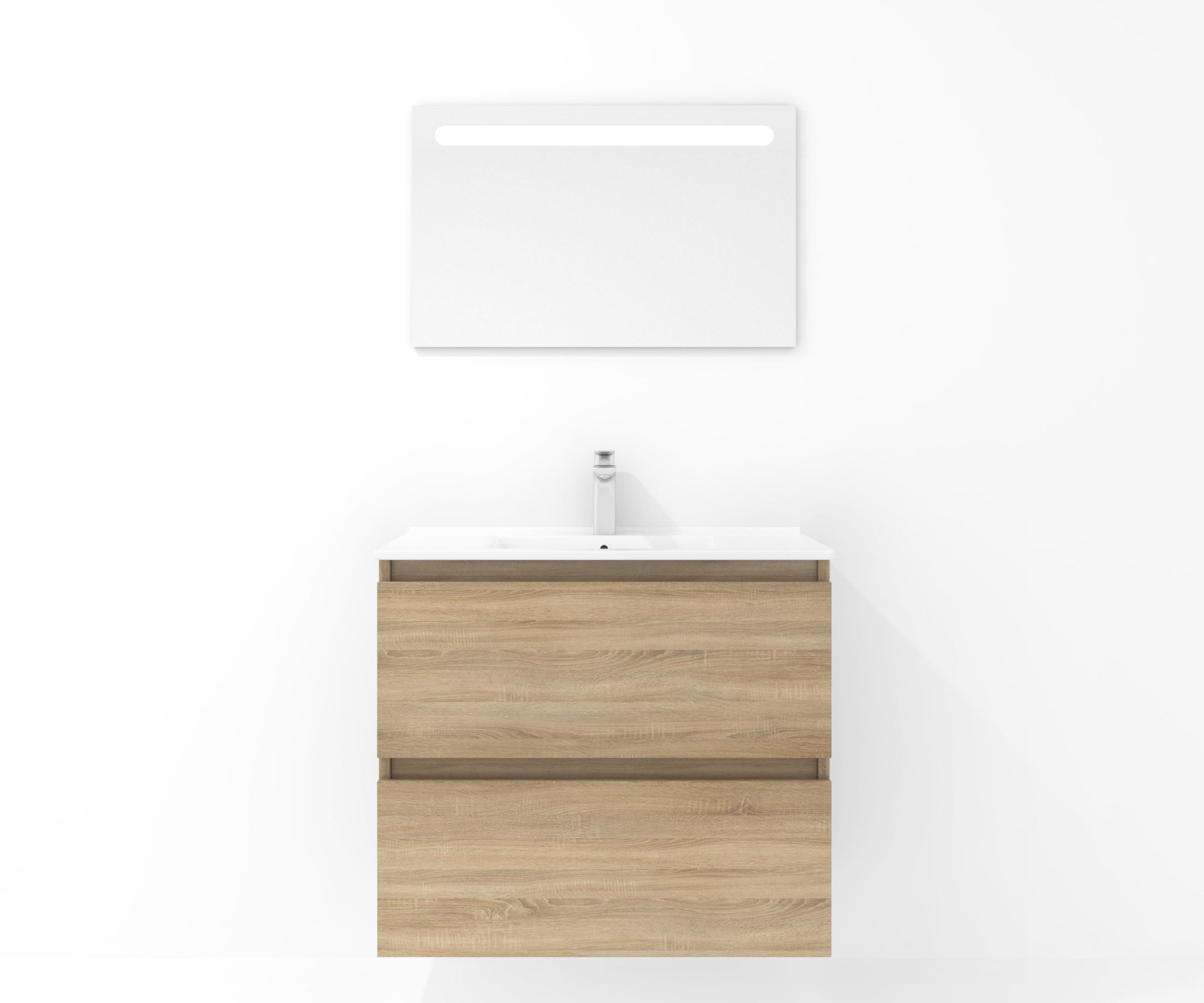 Ensemble de meubles de salle de bain Mapau NEW ESSENTIEL, deux tiroirs, chêne Bardolino, 80 cm + vasque + miroir LED - 2