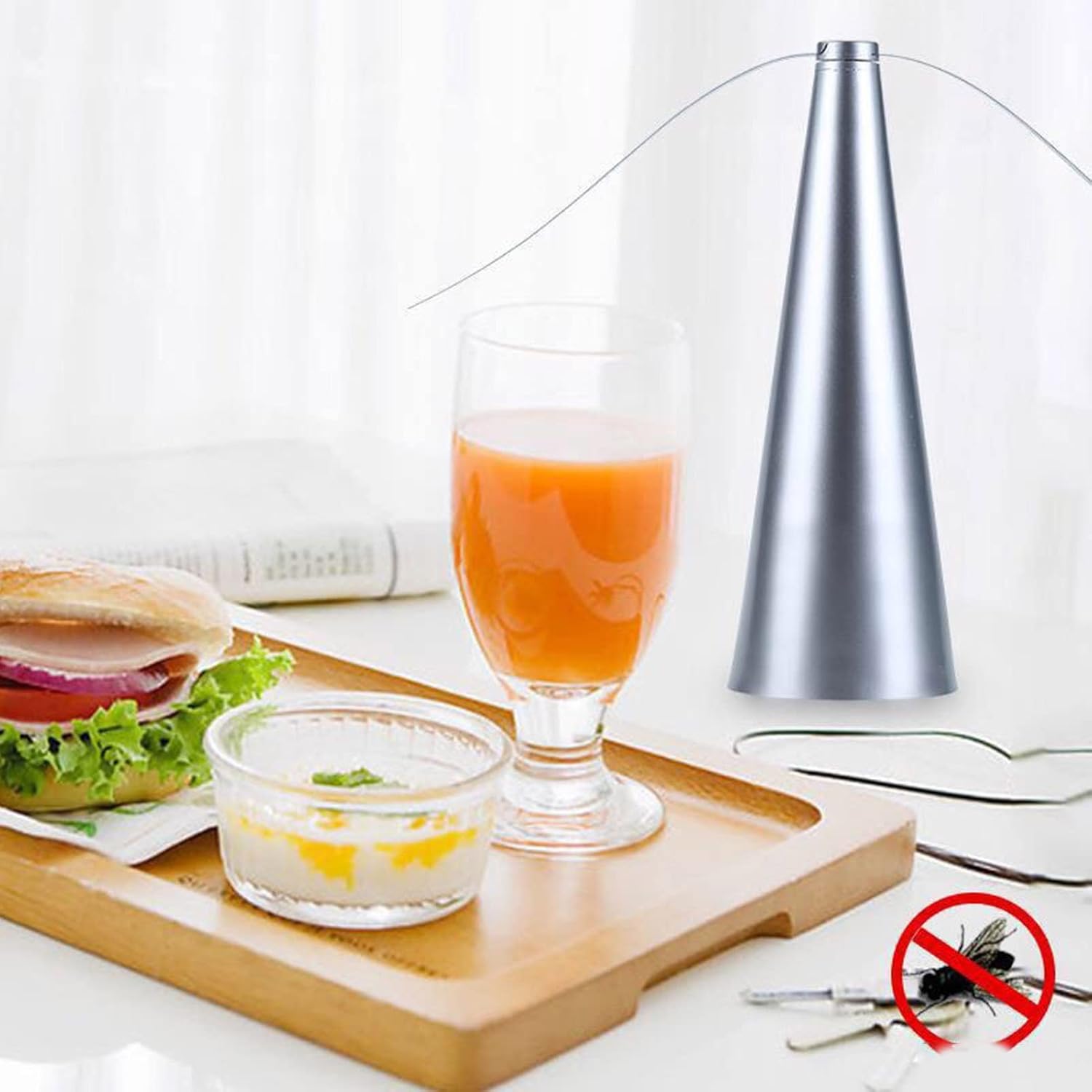 Lot de 2 Ventilateur Anti-Mouche - Hélice anti-mouches pour table d'extérieur - pour éloigner les mouches et les insectes de la nourr - argent - 4