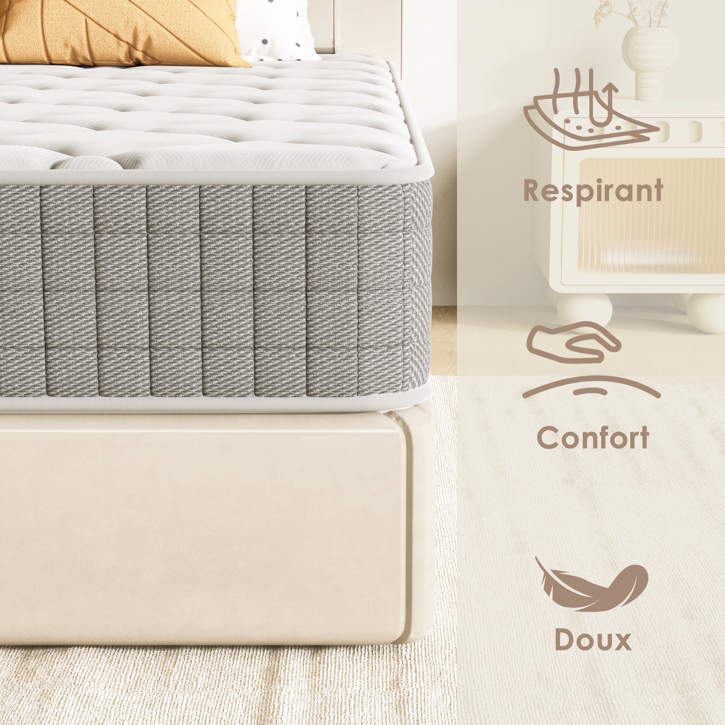 DEWINNER Ensemble Sommier et Matelas 160x200 cm, Lit 2 Personnes Complet avec Sommier Tapissier (Matelas 160x200x25+Sommier) - 6