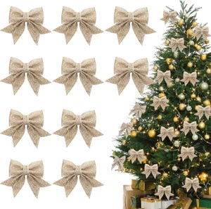 Lot De 6 Arcs De Noël Pailletés QEEROYO - Noeuds Décoratifs Rouge Pour Sapin, Couronnes, Guirlandes Et Décoration De Fête
