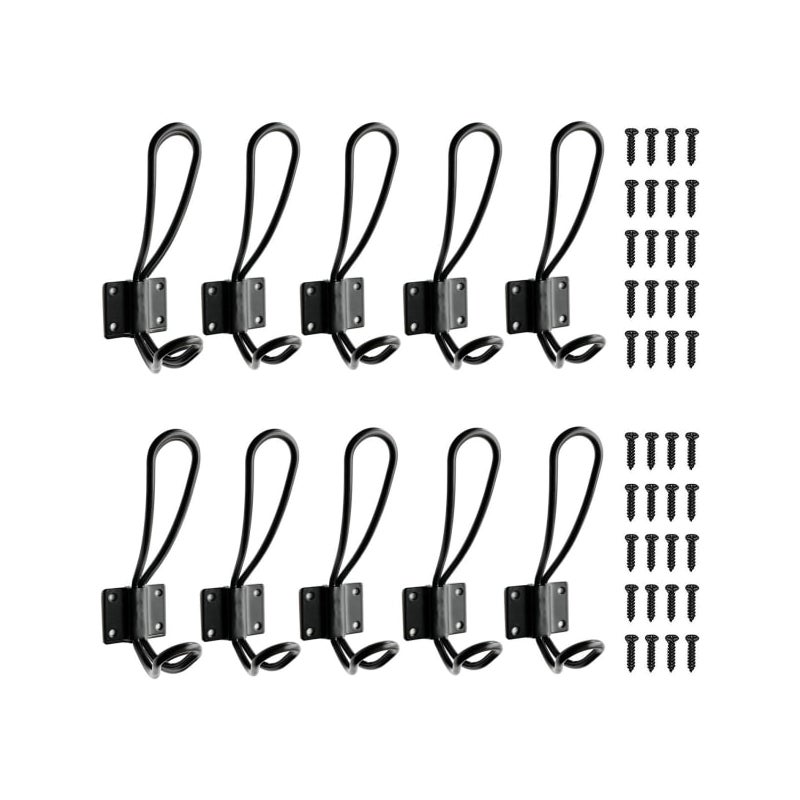 10 sztuk Duży podwójny metalowy wieszak na ubrania z klamrą i śrubami, czarny