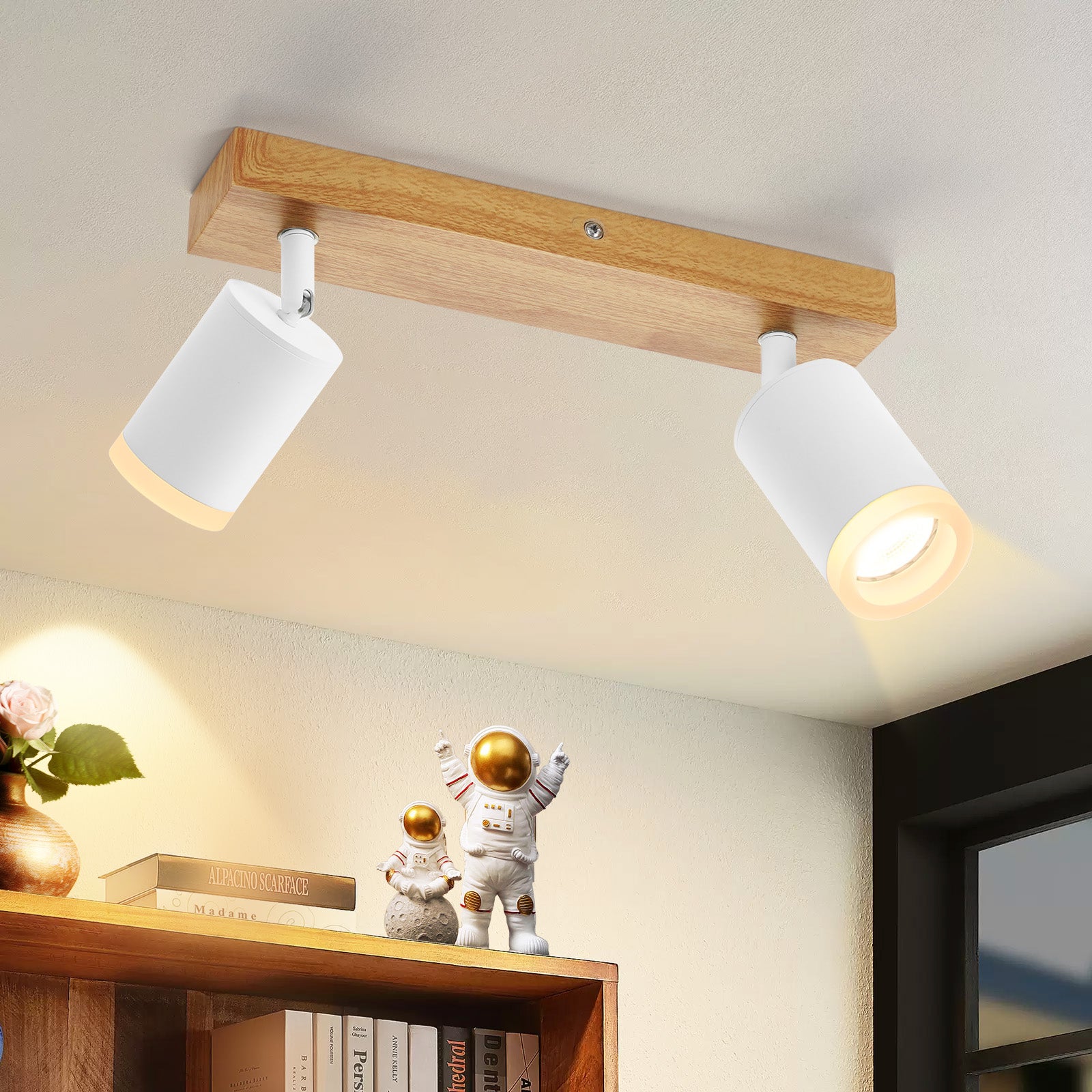 NETTLIFE Biały Reflektorowa sufitowy GU10 vintage drewniany Reflektorowa ścienny obrotowy bez żarówki regulowany 350° przemysłowy