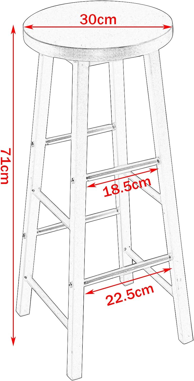 Lot de 2 Tabourets de Bar en MDF + Acier,Tabouret de Bistrot 30 x 30 x 71 cm,Chêne Clair + blanc,WOLTU - 4