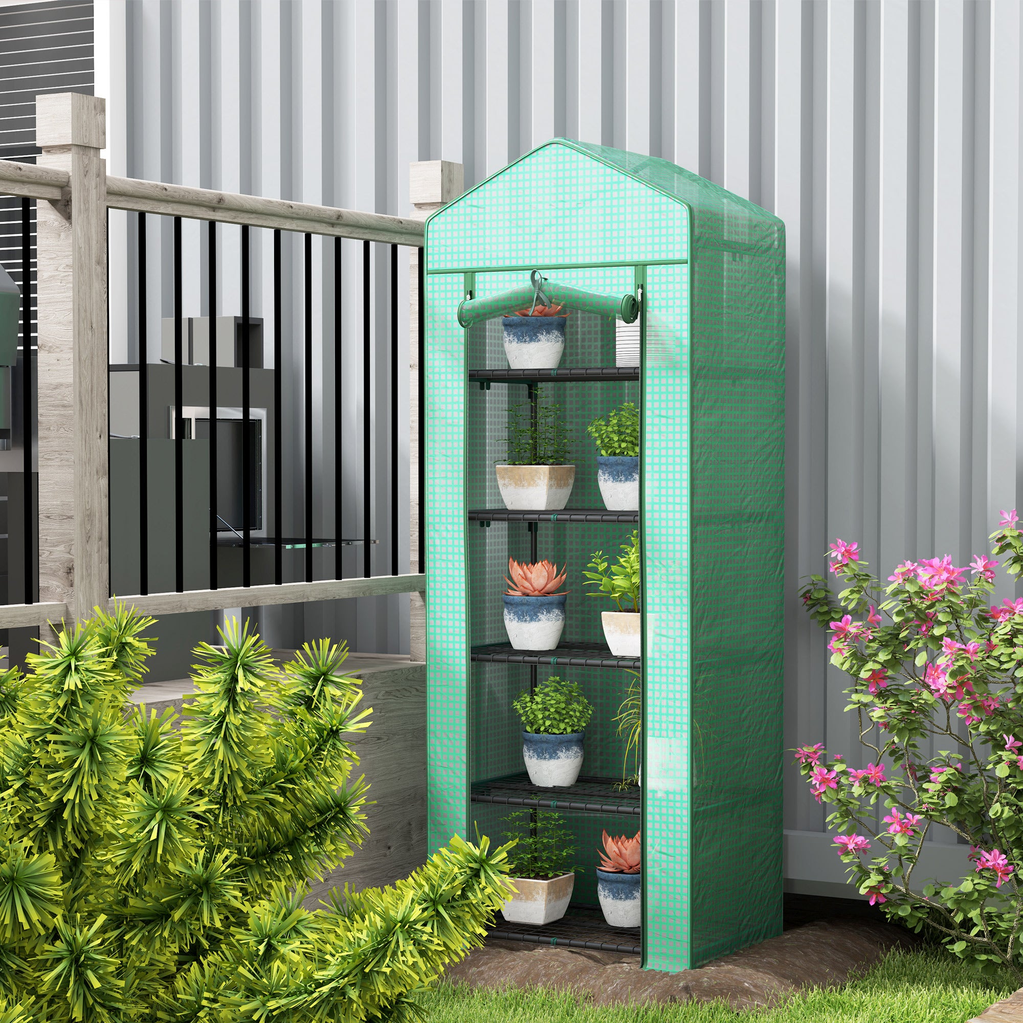 Serre de jardin balcon étagère serre 5 niveaux 0,69 x 0,49 x 1,93 m acier bâche amovible PE vert - 4