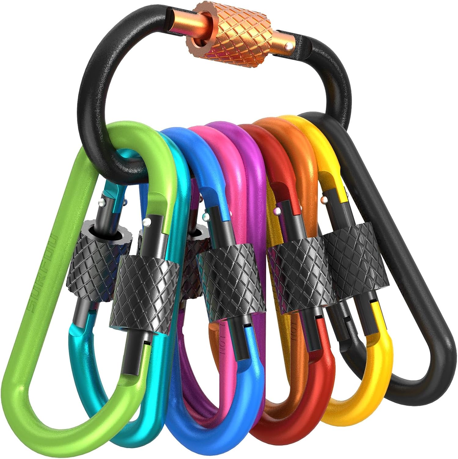 Carago Lot De 10 Mousquetons Avec Porte à Vis, Clips De Randonnée Avec Tige En Aluminium De 7,5 Mm De Diamètre (10 Couleurs (lot De 10