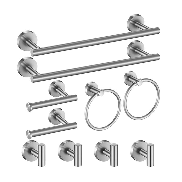 10-pak wieszaków na ręczniki ze stali nierdzewnej,montowanych na ścianie,z haczykami i uchwytem na papier-srebrny, odporny na rdzę, nowoczesny design