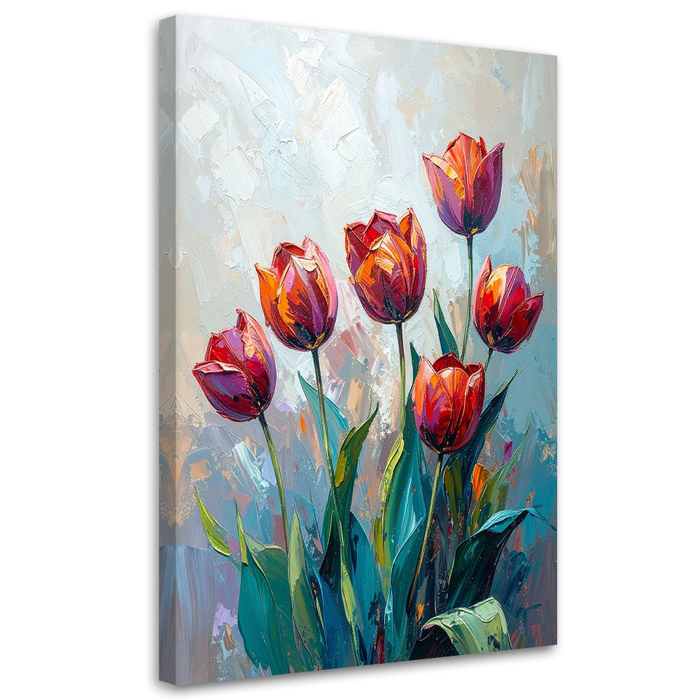 Obraz nowoczesny, Czerwone Tulipany Kwiaty jak malowany 80x120