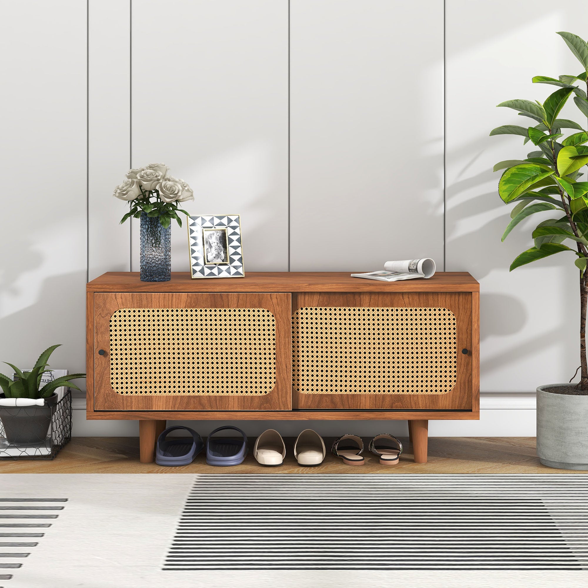 CLIPOP Scarpiera 2 Ante Con Cassetto – 60x32x90 Cm, Mobile Bianco Con Ripiani Regolabili E Gambe In Legno, Per Ingresso - 6