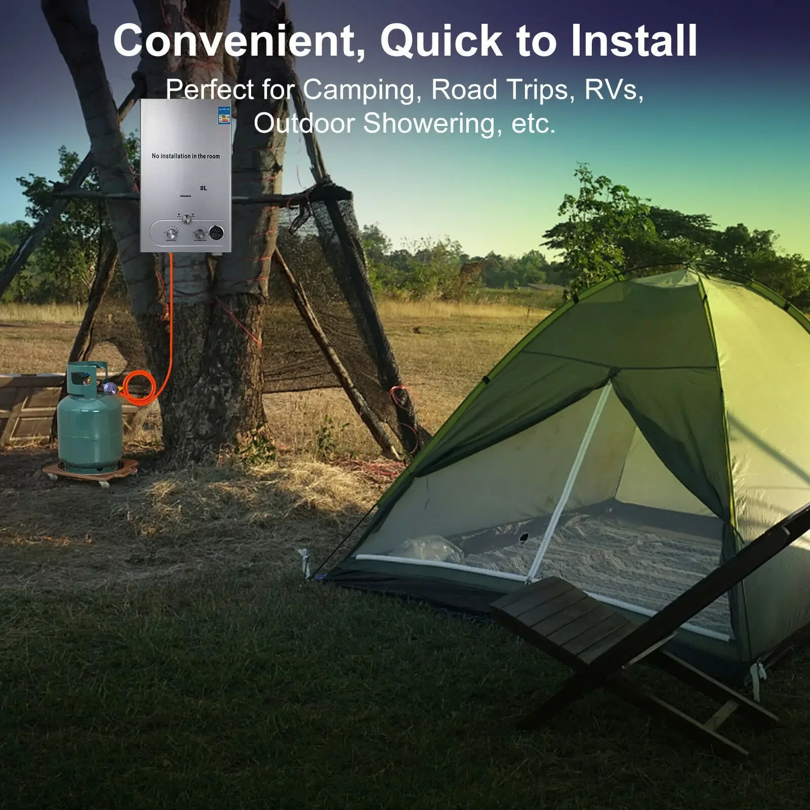 Chauffe-eau numérique au gaz 8 L , en acier inoxydable, sans réservoir, gaz propane, GPL, kits de chauffage, pour camping - 9