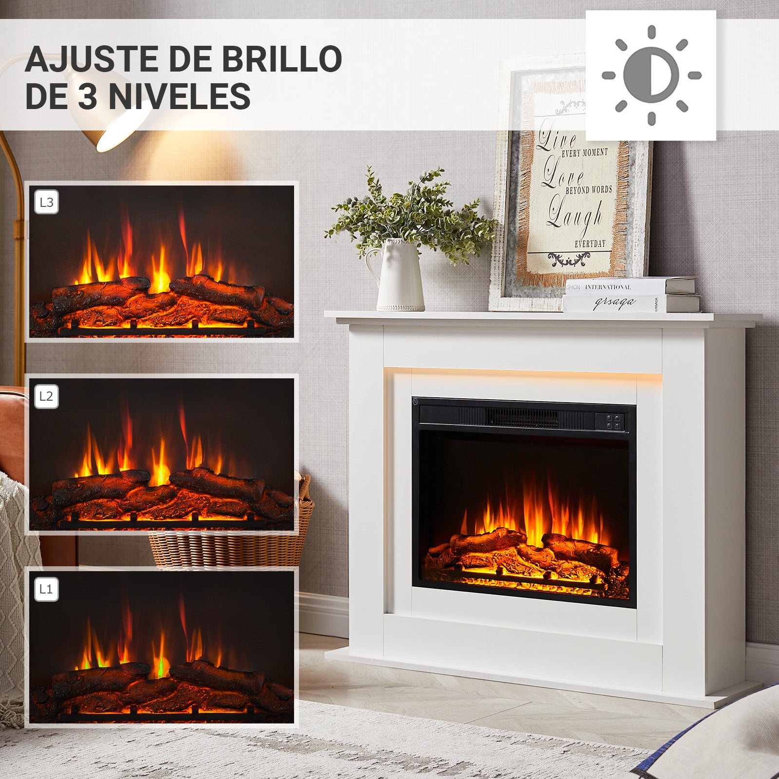 Chimenea eléctrica BALDERIA Finn - Chimenea de pie - Blanco - 3
