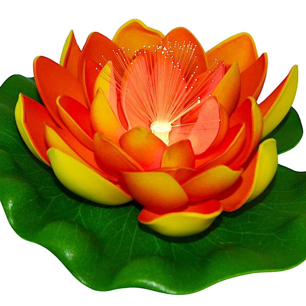 Lampa solarna lilia wodna 17 cm, pływająca ze światłem Led pomarańczowo zielona