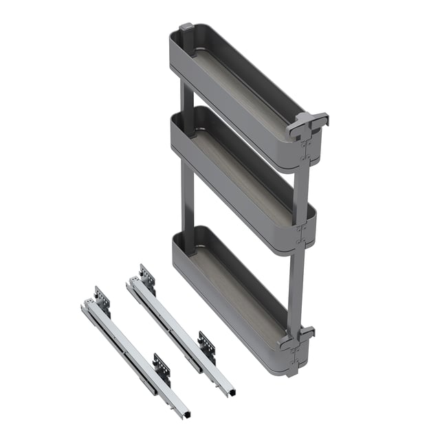 Emuca Portabottiglie laterale estraibile Harmony con chiusura soft, Modulo larghezza 150mm altezza 800mm, Acciaio e Legno, Grigio antracite