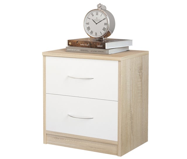 Mesita de noche habitación 2 cajones Roble / Blanco melamína 41x39x28 cm Dormidán