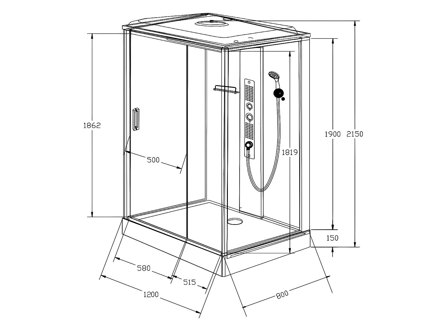 Cabine de douche hydromassante - 2 zones de jets de massage - L120 x P80 x H215 cm - Pluie tropicale et douchette - PRIMEA - 9