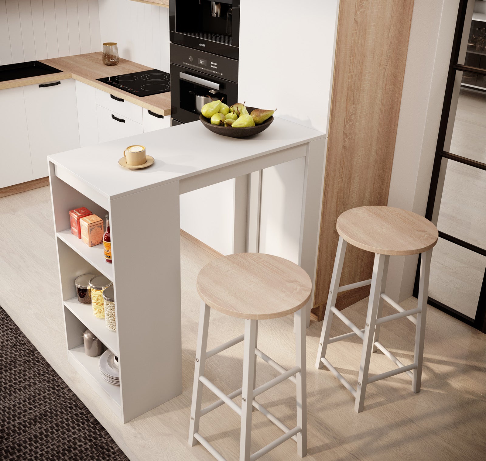 Tavolo alto con Sgabelli 110x103x50cm Barra da cucina con