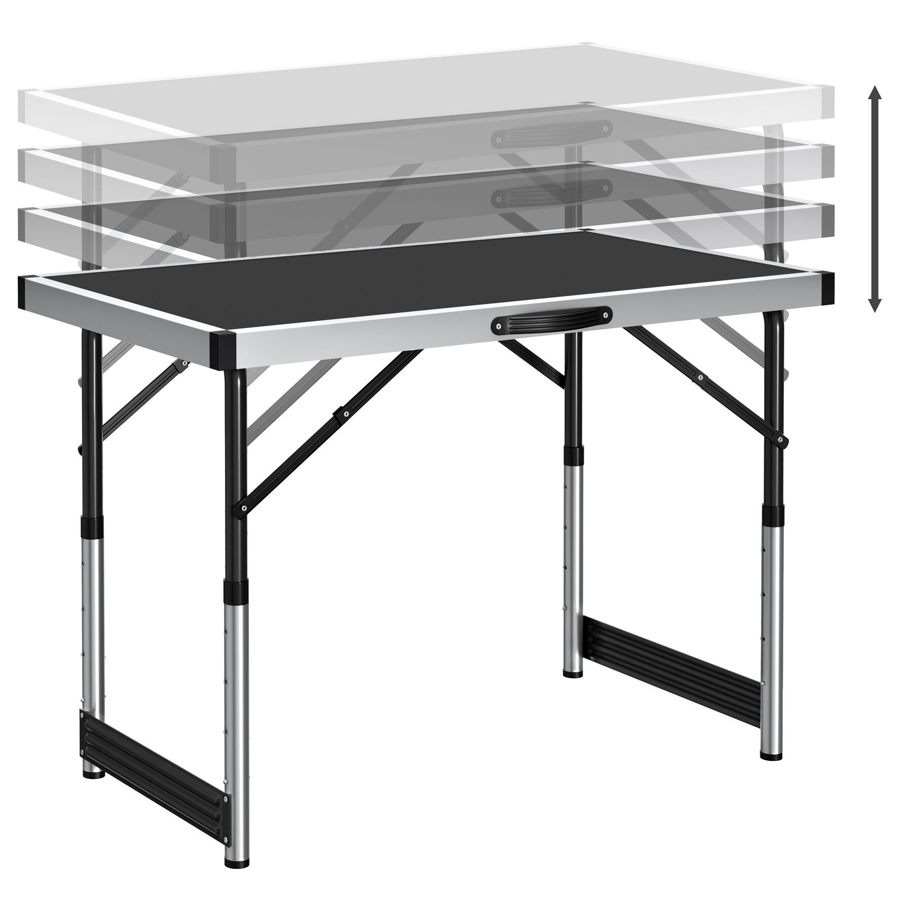 Tavolo Da Tappezzeria Pieghevole 3 Pezzi - Alluminio E MDF - Regolabile In Altezza - Nero - Carico 150 Kg