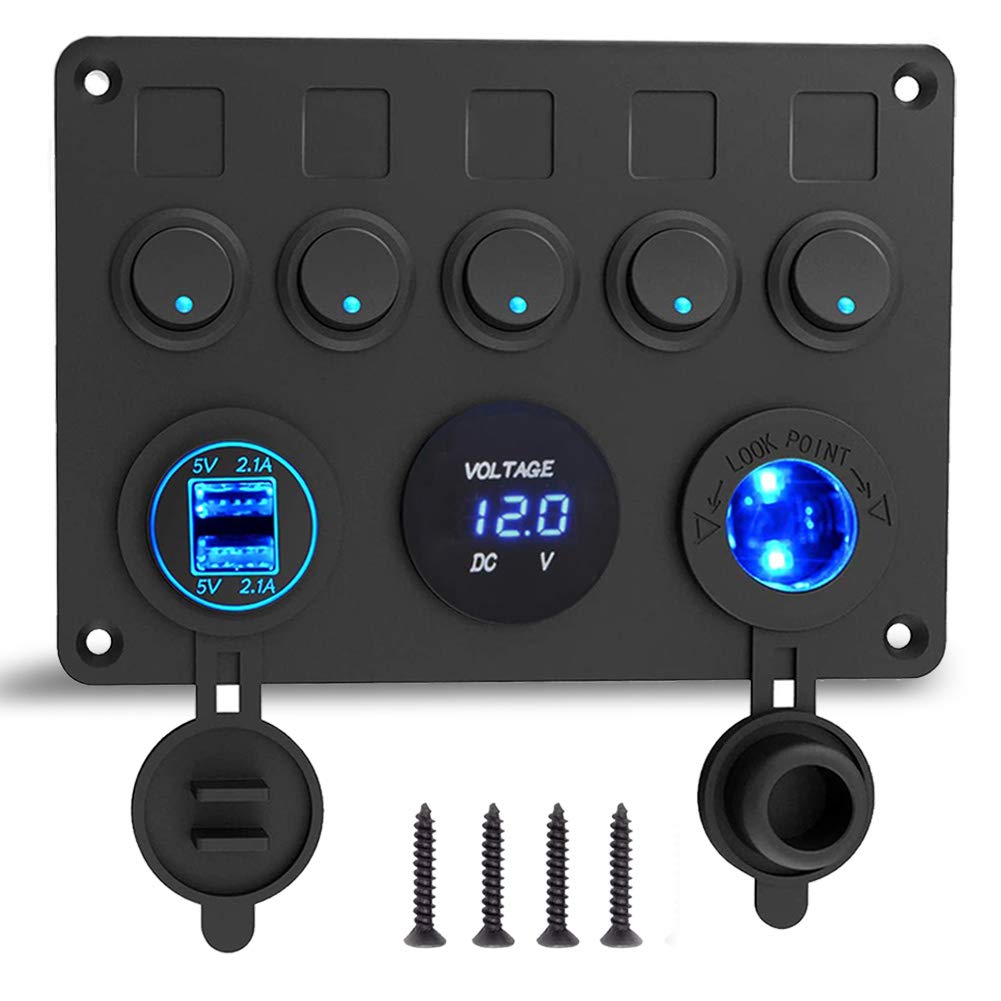 Panel przełączników morskich 12V – Port USB 4.2A + Zapalniczka + Woltomierz – Wodoodporny IP65 – Idealny do samochodu, łodzi, kampera