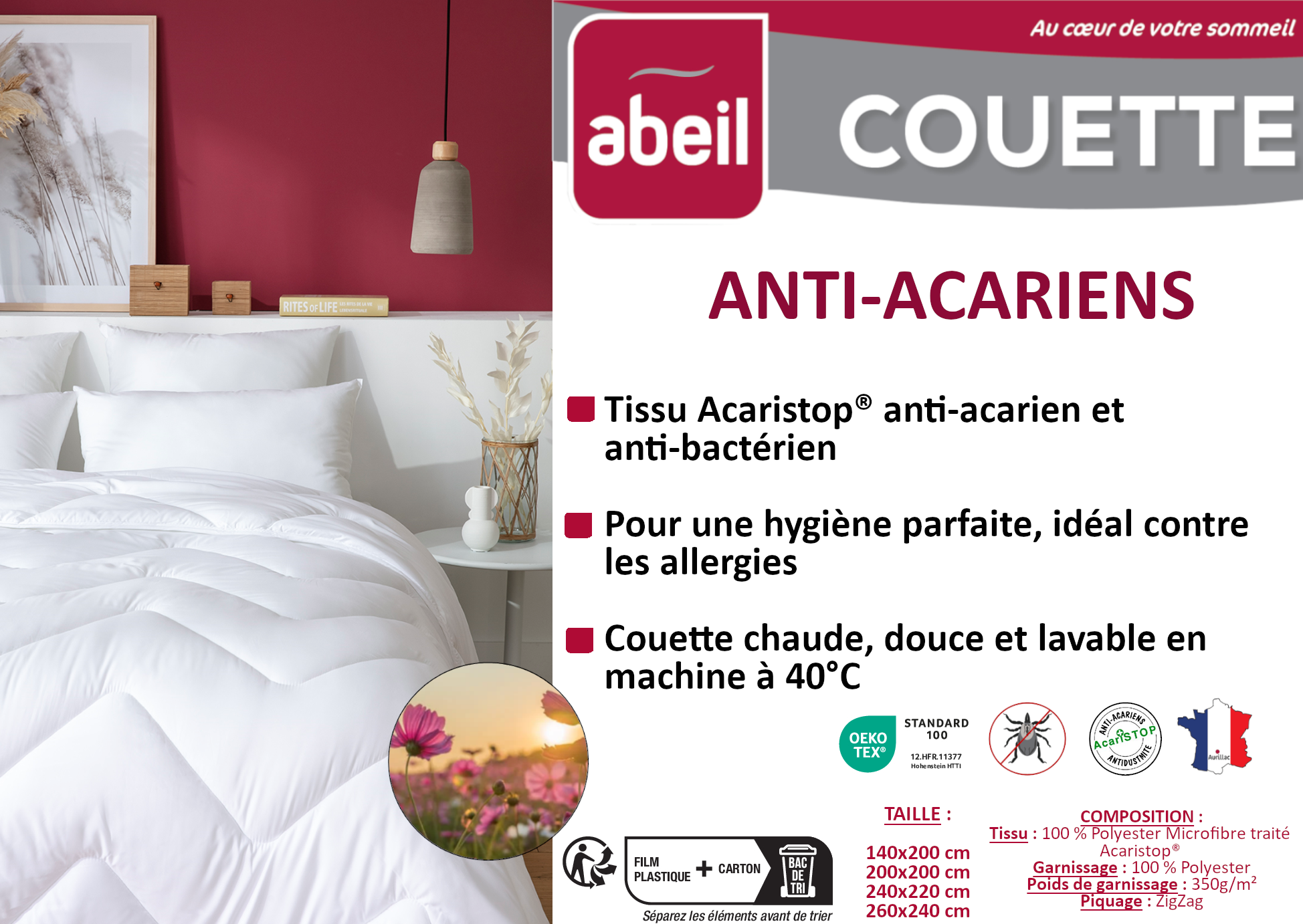 Couette chaude anti-acariens 220 x 240 cm polyester blanc - 4