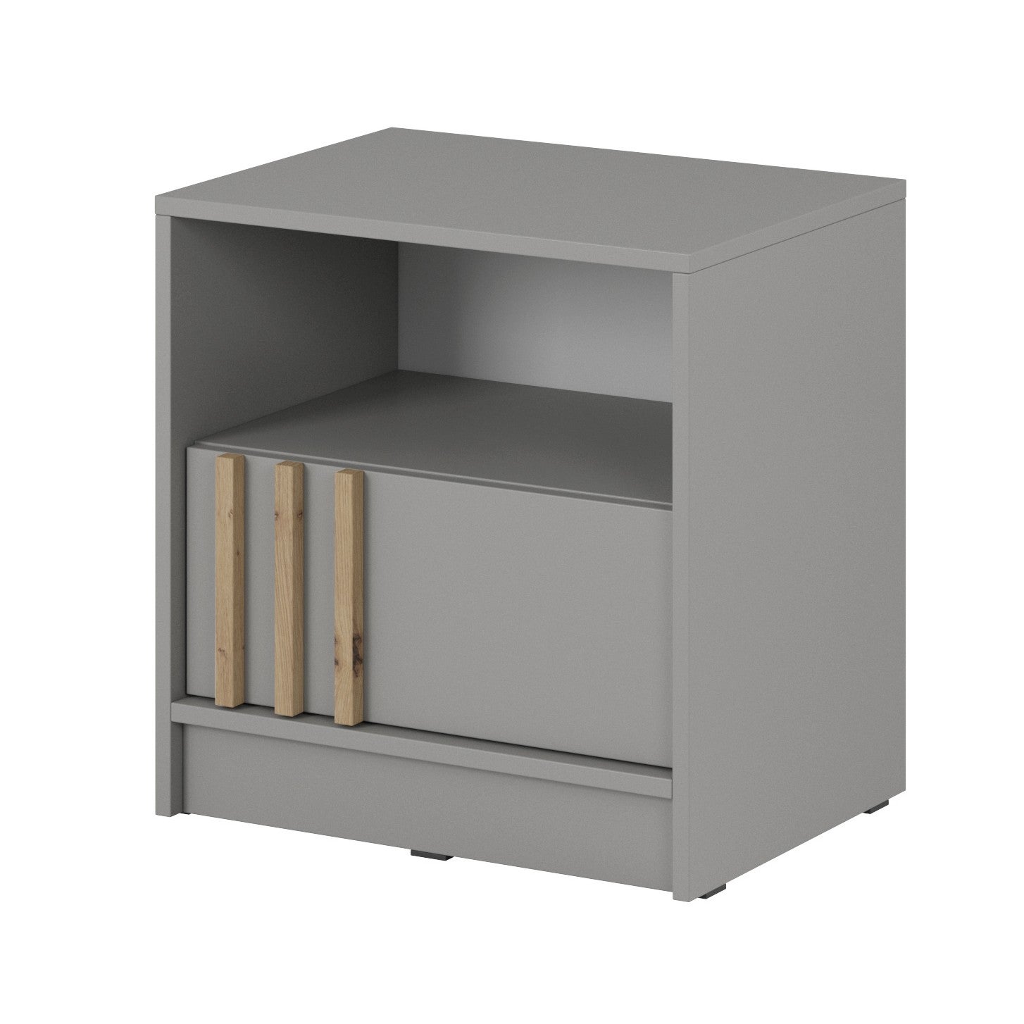 Nowoczesna szafka nocna Nelly 51 cm – szary kolor, lamele, system push-to-open