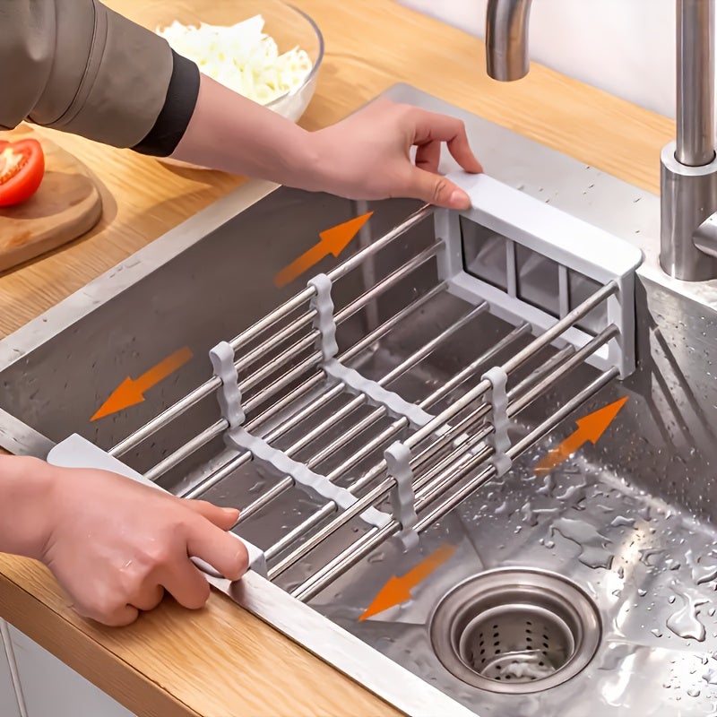 Égouttoir extensible pour évier de cuisine, panier à vaisselle en acier inoxydable, organisateur d'évier gain de place - 4