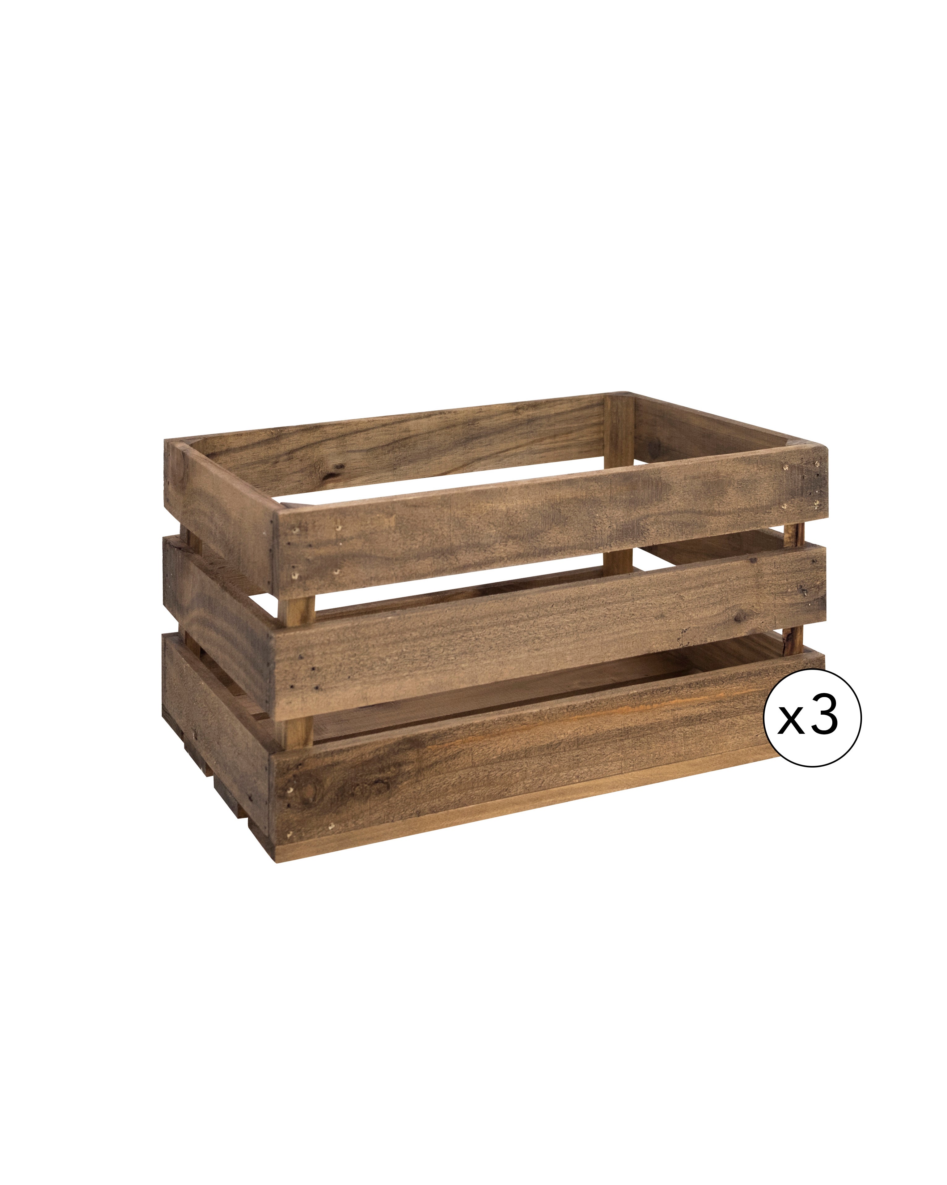 Box - pack de 3 cajas de madera maciza en tono roble oscuro de 49x30,5x25,5cm - decowood