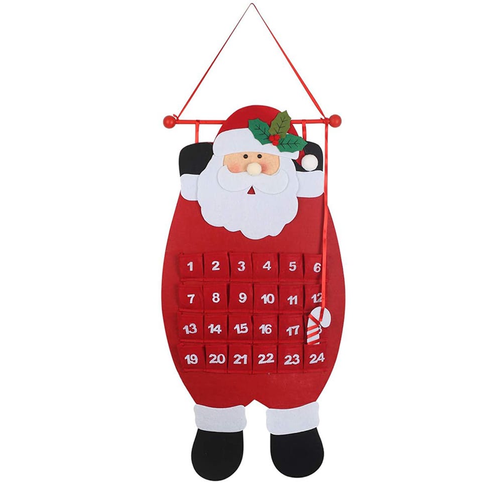 Calendario Dell'Avvento In Feltro Con Babbo Natale - 24 Tasche, Riutilizzabile, Decorazione Natalizia - Foto 2