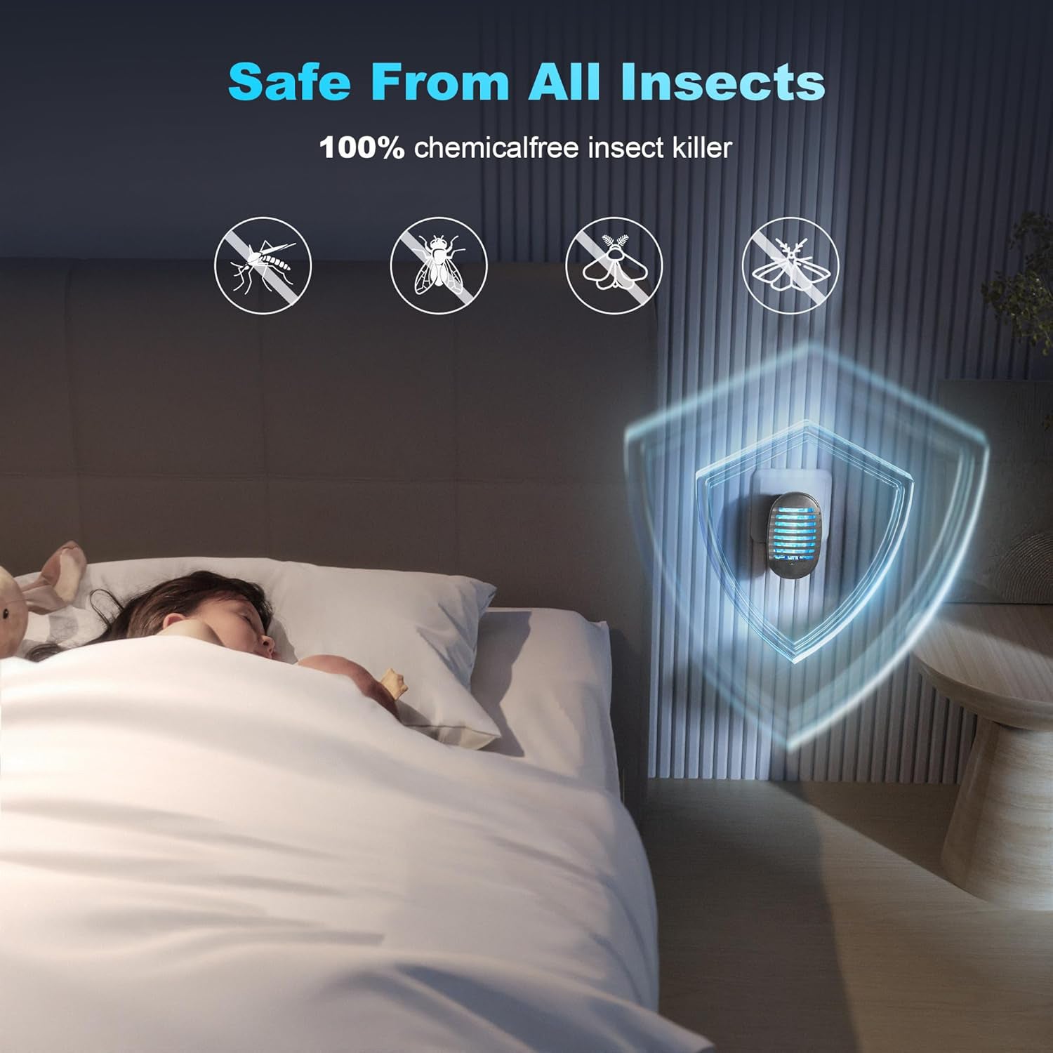Lot de 2 tueurs de moustiques, lampe anti-moustique UV, anti-insectes, prise électrique anti-insectes avec veilleuse, attrape-mouches pour l'intérieur - 3