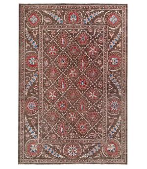 Grand Tapis Patchwork Vintage Fait Main – Orient – 268x200 Cm – Rouge/Brun