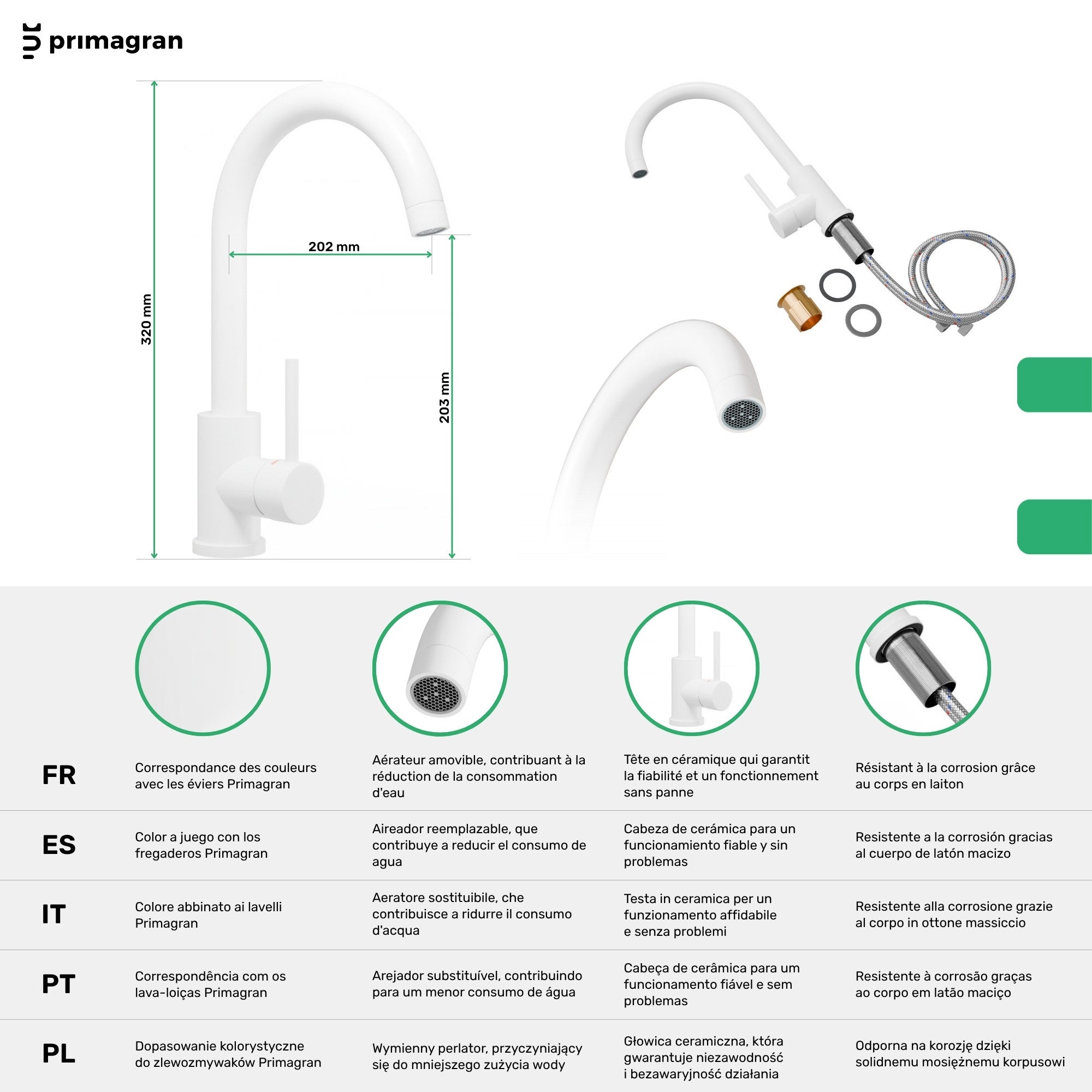 Lavandino sottotop Bianco 26x47cm, Lavello in Granito a 1 vasca + Sifone Classico + Accessori, Lavabo da Cucina al mobile 30cm - London PRIMAGRAN - 7