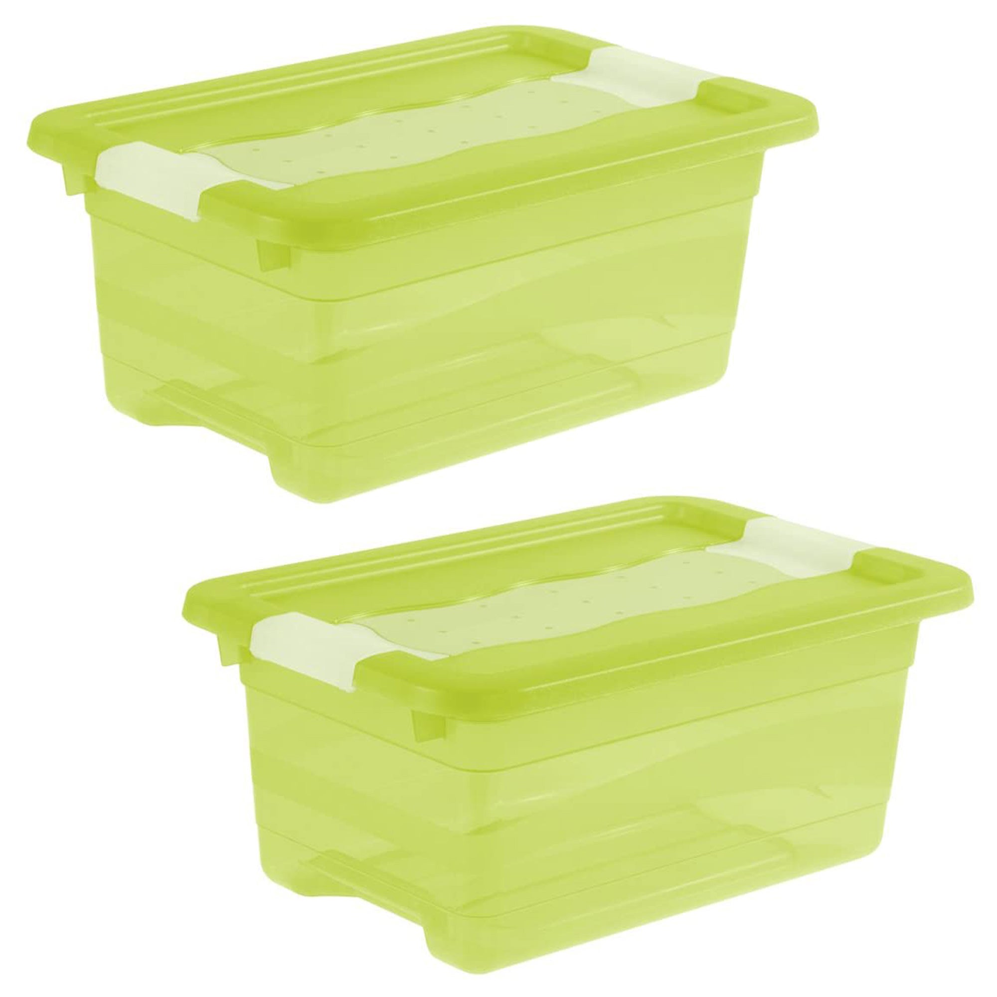 Cube de rangement 2x avec couvercle, plastique, vert transparent, 4 l ...