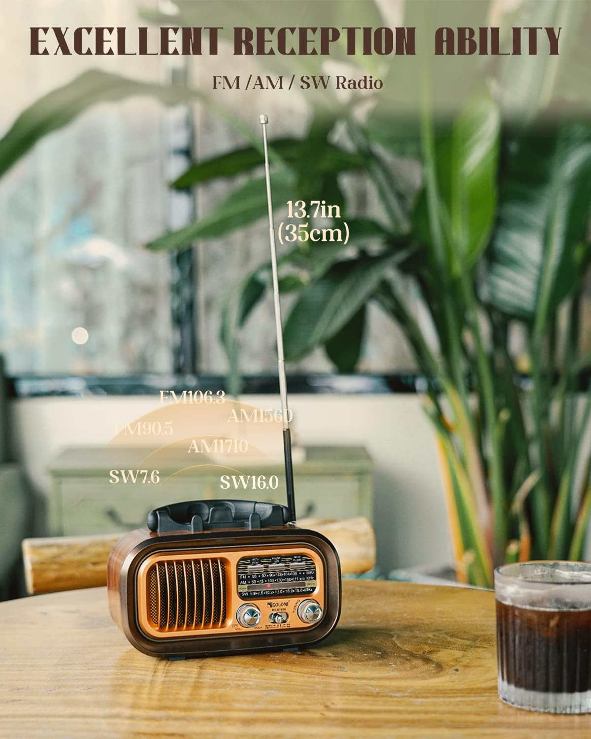 Radio Portable Rétro AM/FM/ondes Courtes Avec Bluetooth - Alimentation Batterie 1200 MAh Ou Piles, Antenne Télescopique - Style Vintage, Pour Maison, Camping, Jardin