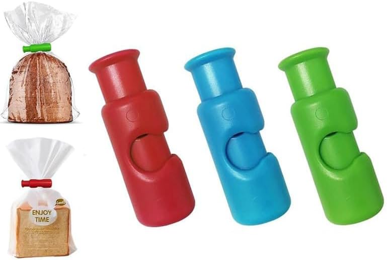 Klipsy do toreb, czerwone, niebieskie, zielone, 6x2,3x1,8 cm, zestaw 3 sztuk, wielokrotnego użytku klipsy do toreb na zakupy, klipsy do pieczywa.