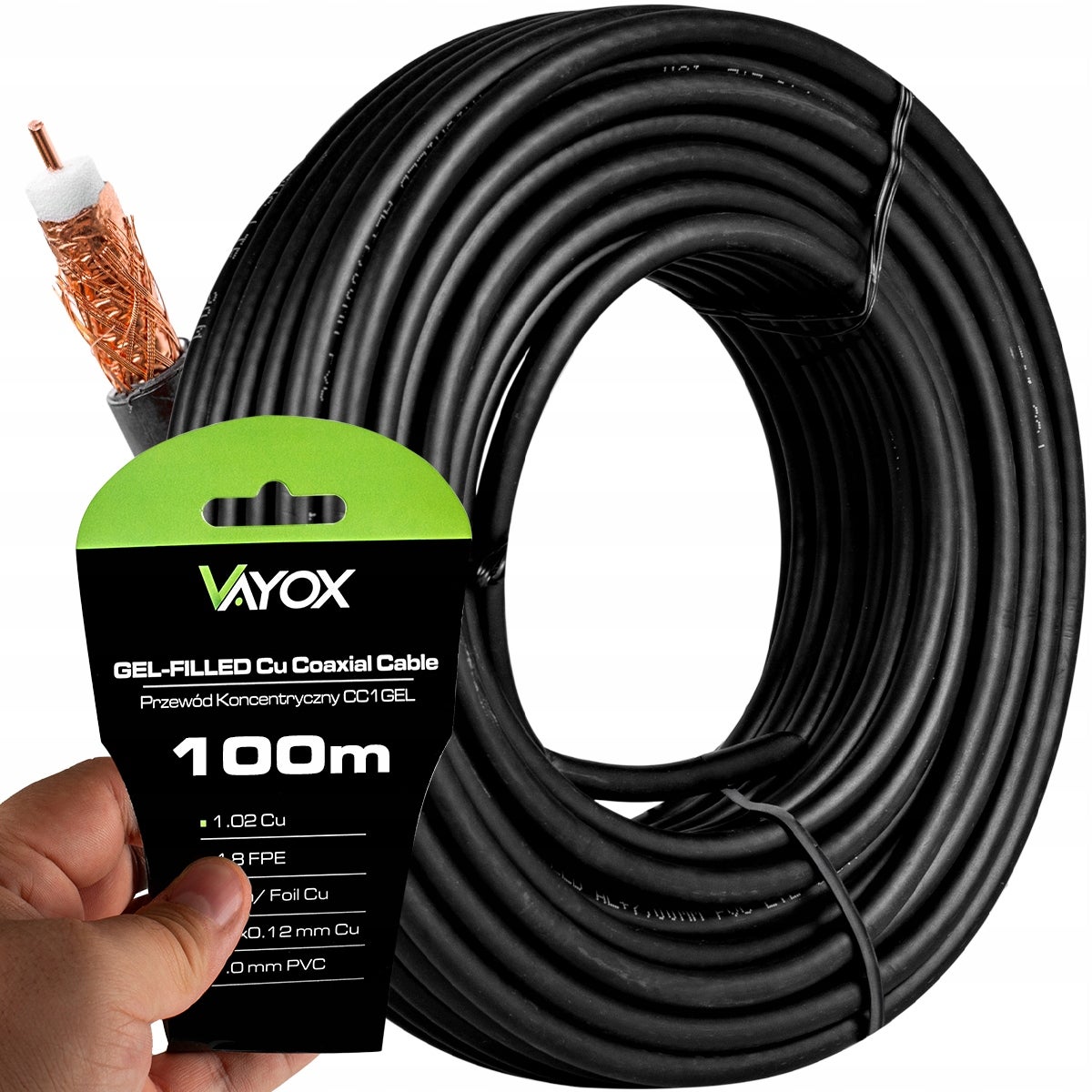 Kabel koncentryczny 1.02 Cu + 32x0.12mm Cu CC1-100GEL czarny Vayox 100m