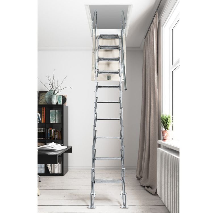 Escada retrátil para sótão 70x90x320 cm com corrimão à direita. - 2